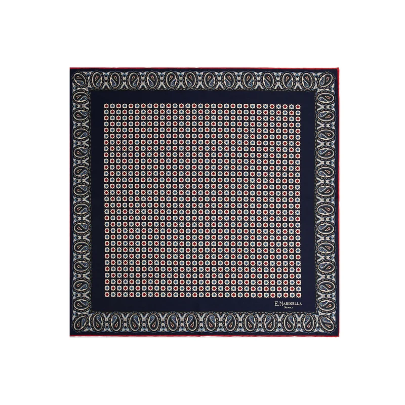 DARK BLUE PRINTED SILK POCKET SQUARE