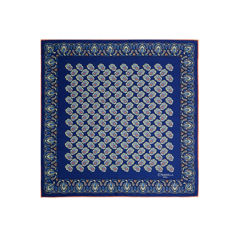 BLUE PRINTED SILK POCKET SQUARE
