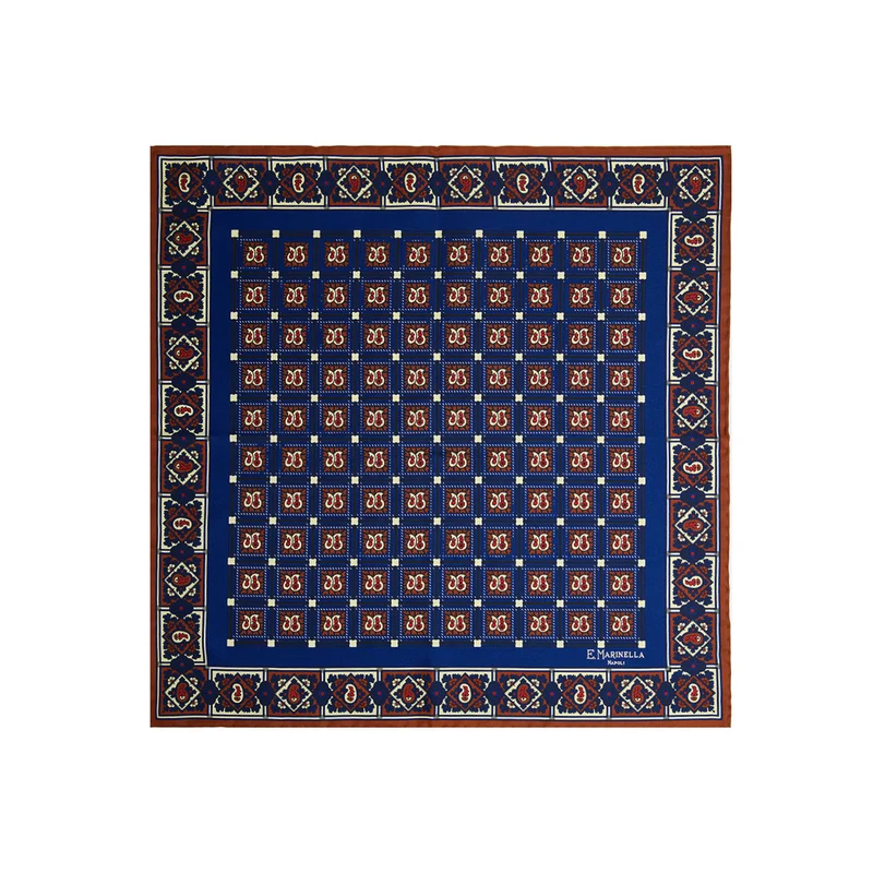 BLUE PRINTED SILK POCKET SQUARE