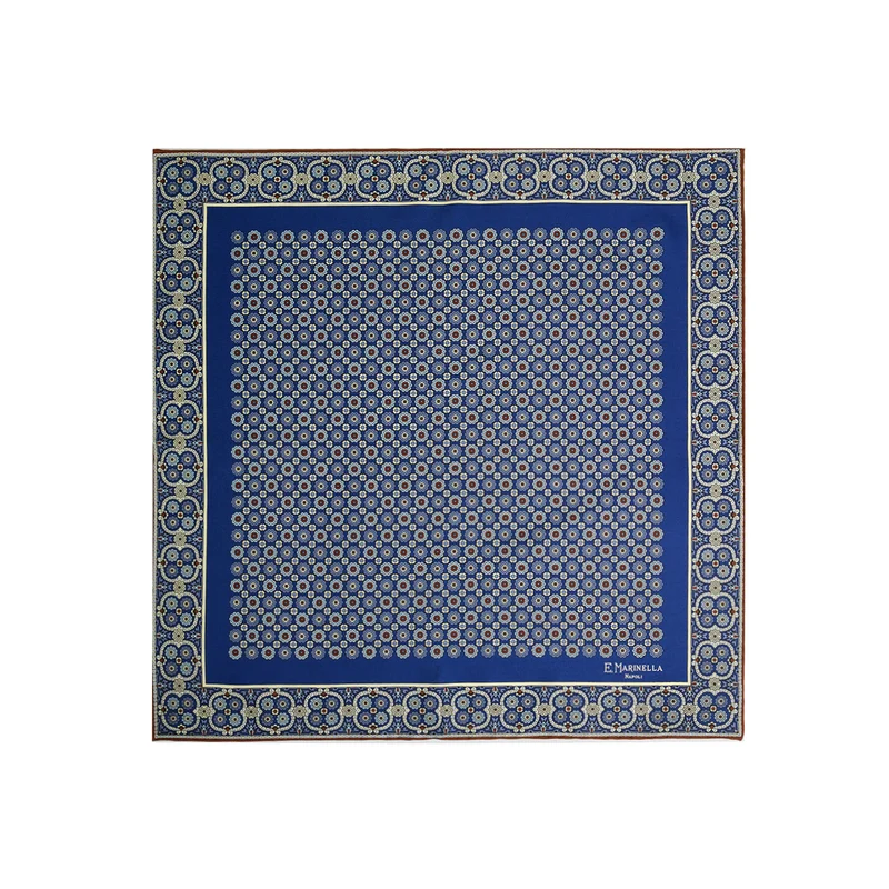 BLUE PRINTED SILK POCKET SQUARE