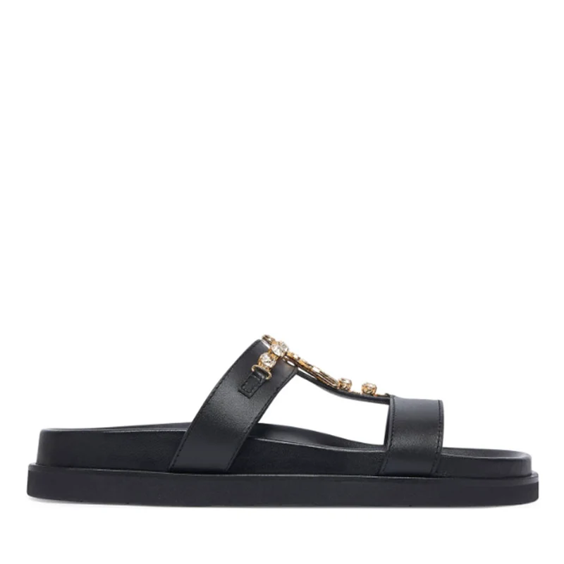 Ciabatte Doppia Fascia Gioiello PATRIZIA PEPE Girl linea Fly Birkilux in Pelle Nera
