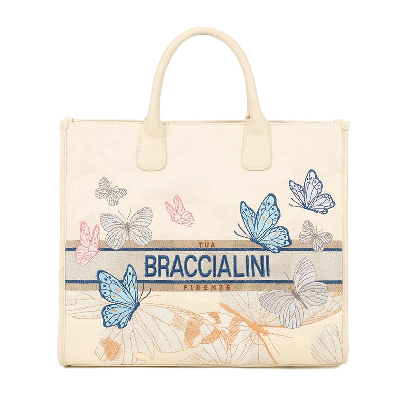 Borsa Donna a Mano Large BRACCIALINI linea Jacquard Beige