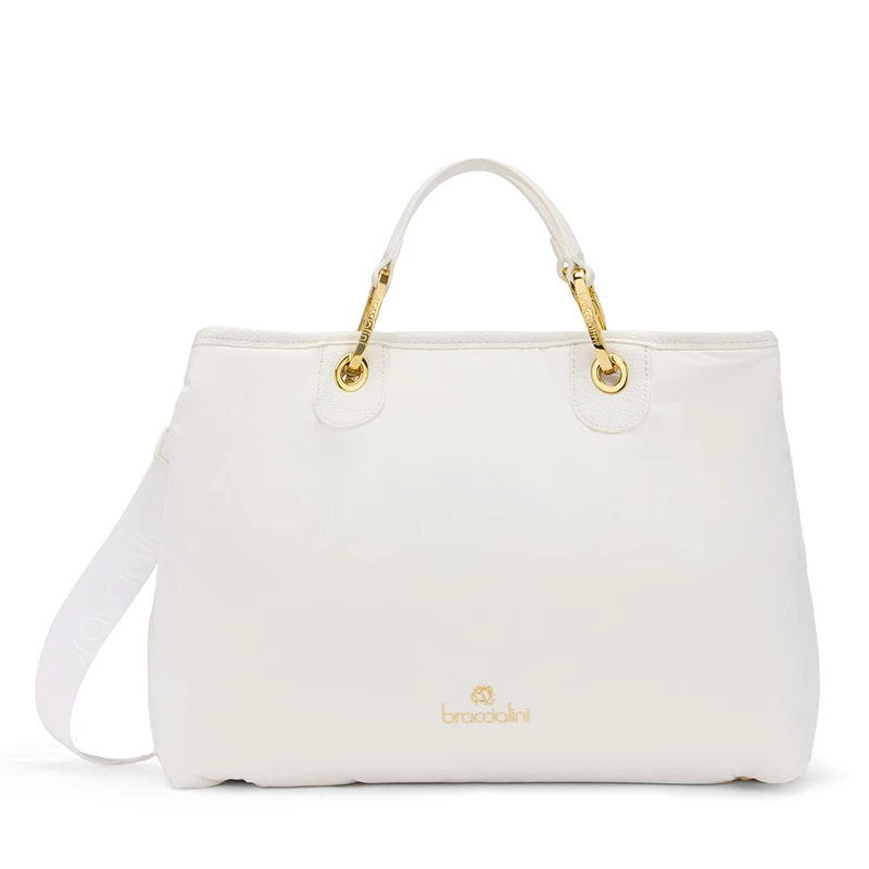 Borsa Donna a Mano Large BRACCIALINI linea Beth Puffy in Nylon Bianco