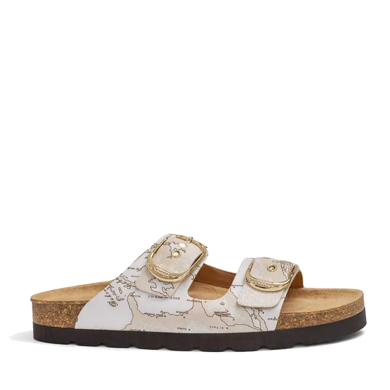 Ciabatte Donna Doppia Fascia 1A Classe Alviero Martini in Eco Nappa stampa Geo White 1422