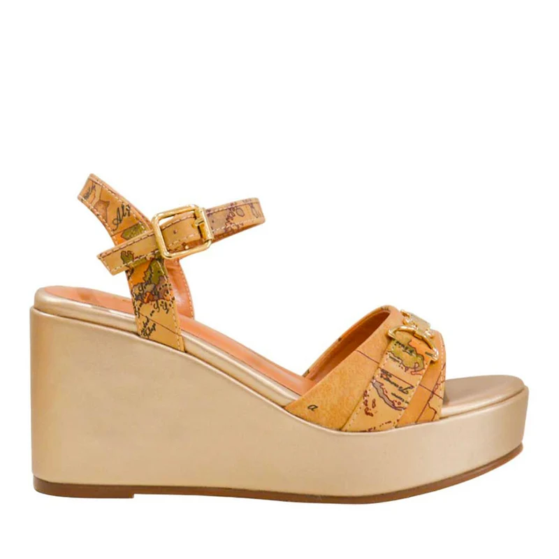 Sandali Donna con Zeppa 1A Classe Alviero Martini in Eco Nappa stampa Geo Classic 1406