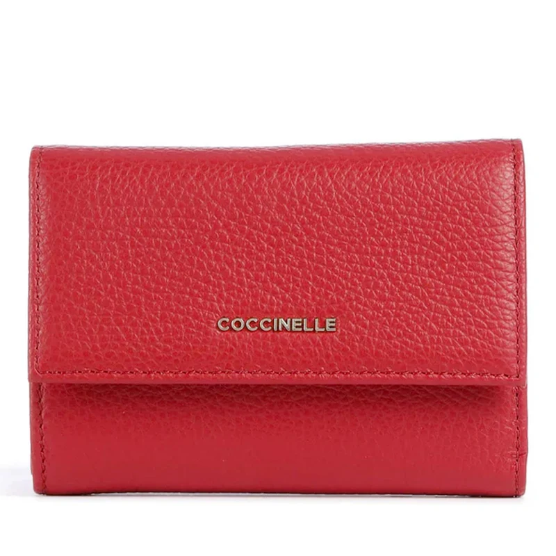 Portafoglio Piccolo COCCINELLE in Pelle Martellata Linea Metallic Soft colore Scarlet