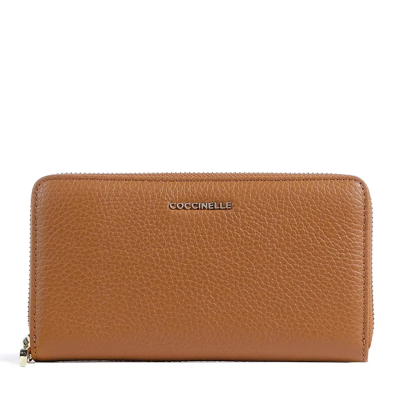 Portafoglio Donna COCCINELLE Zip Around in Pelle Cognac Linea Metallic Soft