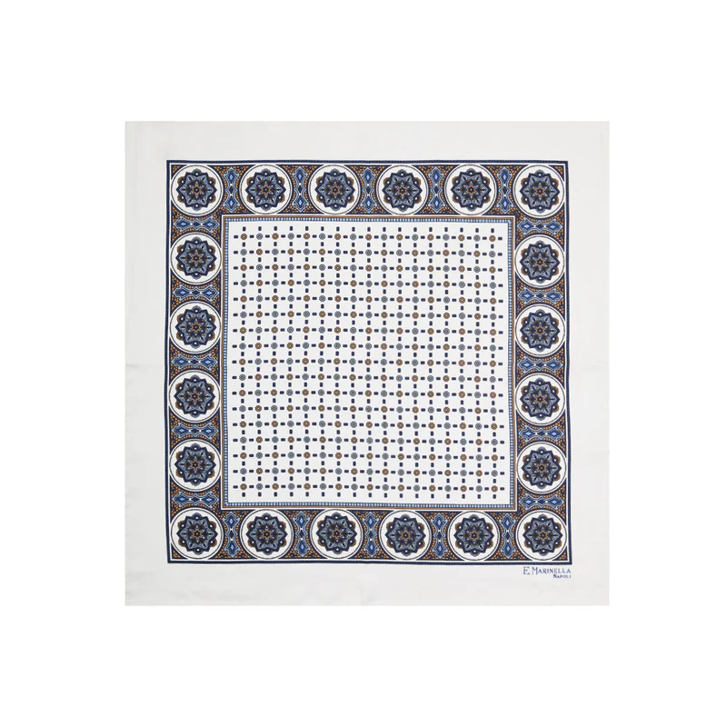 WHITE PRINTED SILK POCKET SQUARE