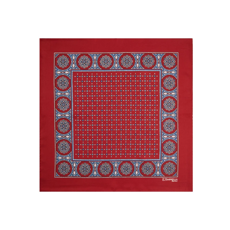 BURGUNDY HAND-PRINTED SILK POCKET SQUARE