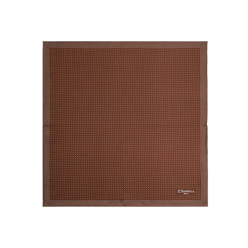 DARK BROWN PRINTED SILK POCKET SQUARE