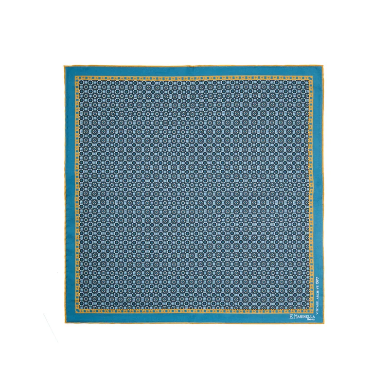 MID BLUE PRINTED SILK POCKET SQUARE
