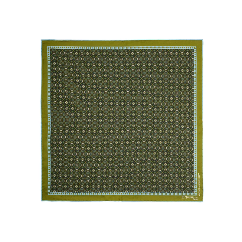 OLIVE GREEN PRINTED SILK POCKET SQUARE