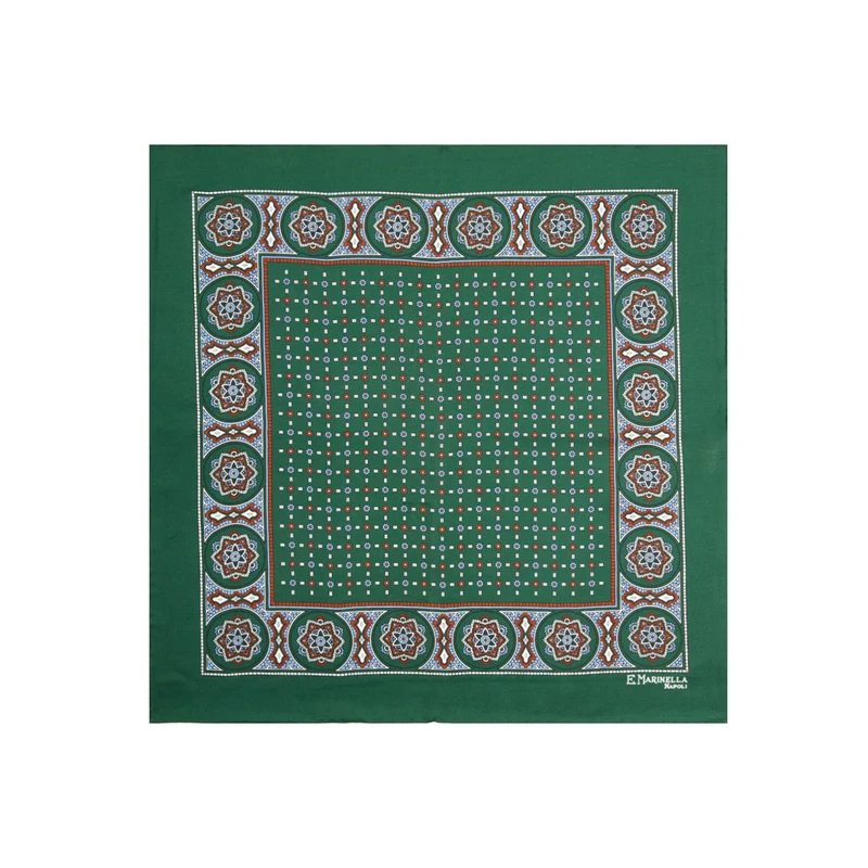 DARK GREEN PRINTED SILK POCKET SQUARE