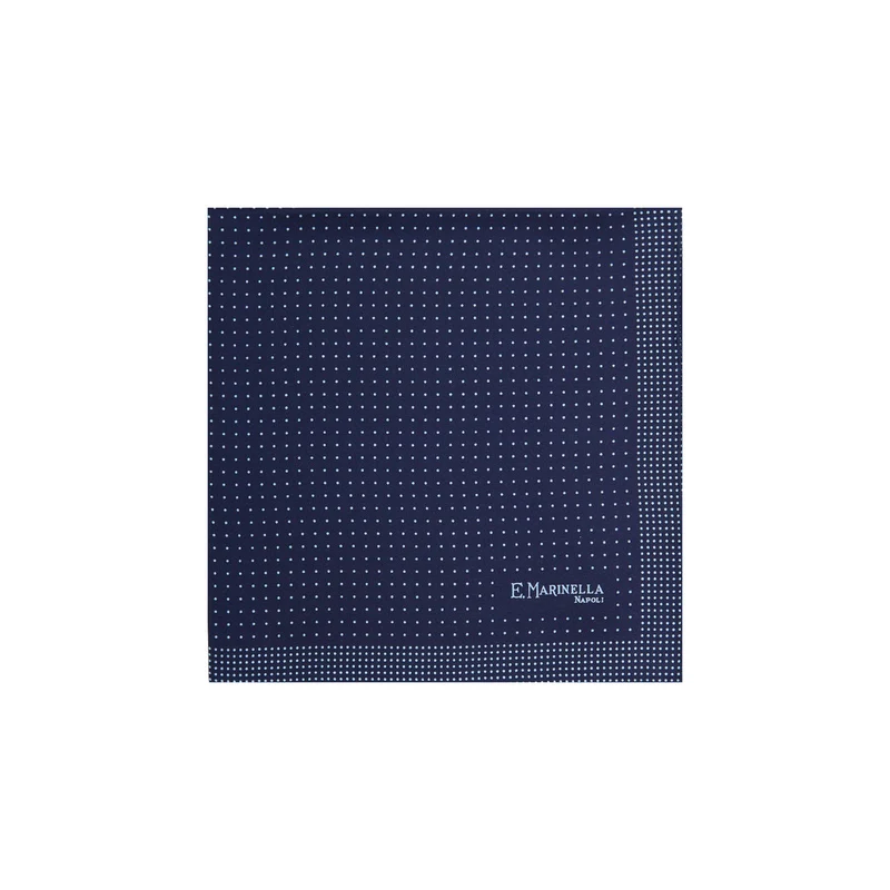 DARK BLUE HAND-PRINTED SILK POCKET SQUARE