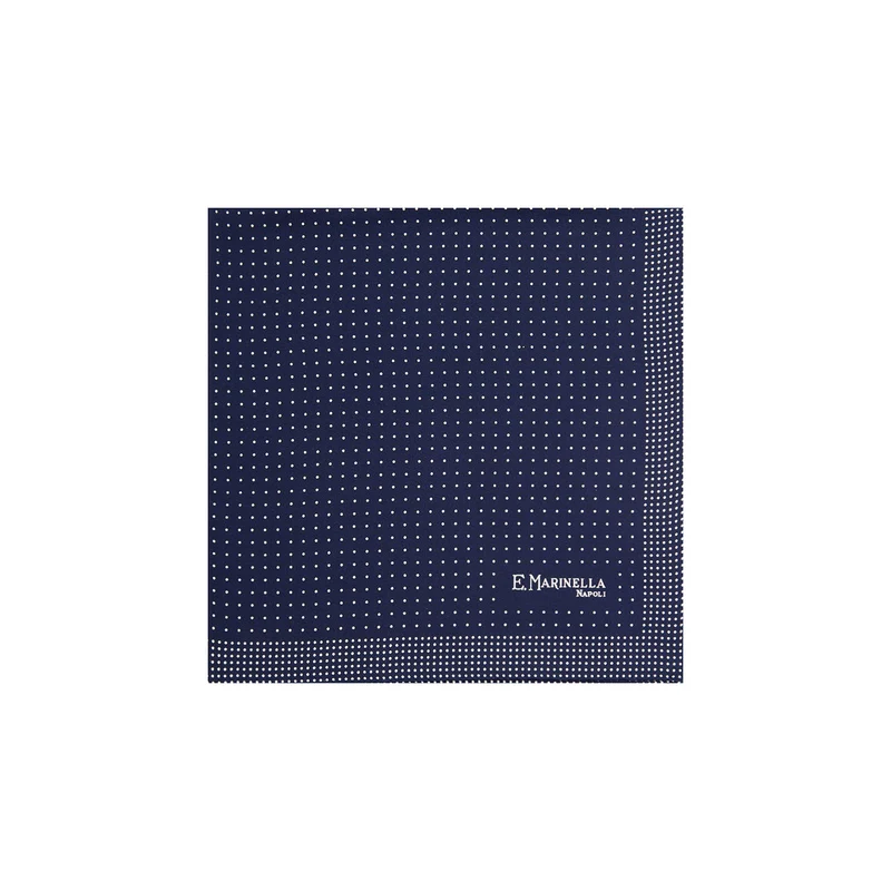 DARK BLUE HAND-PRINTED SILK POCKET SQUARE