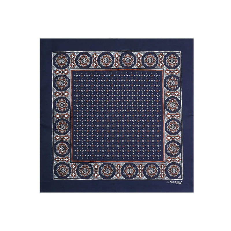 DARK BLUE HAND-PRINTED SILK POCKET SQUARE