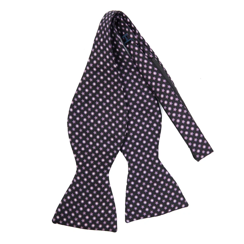 BLACK SELF-TIE PRINTED SILK BOWTIE