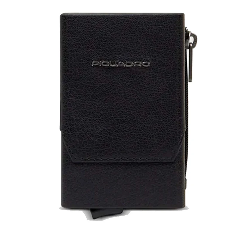 Portacarte PIQUADRO in Pelle e Alluminio con RFID Colore Nero Linea Solm - PP5585S141R