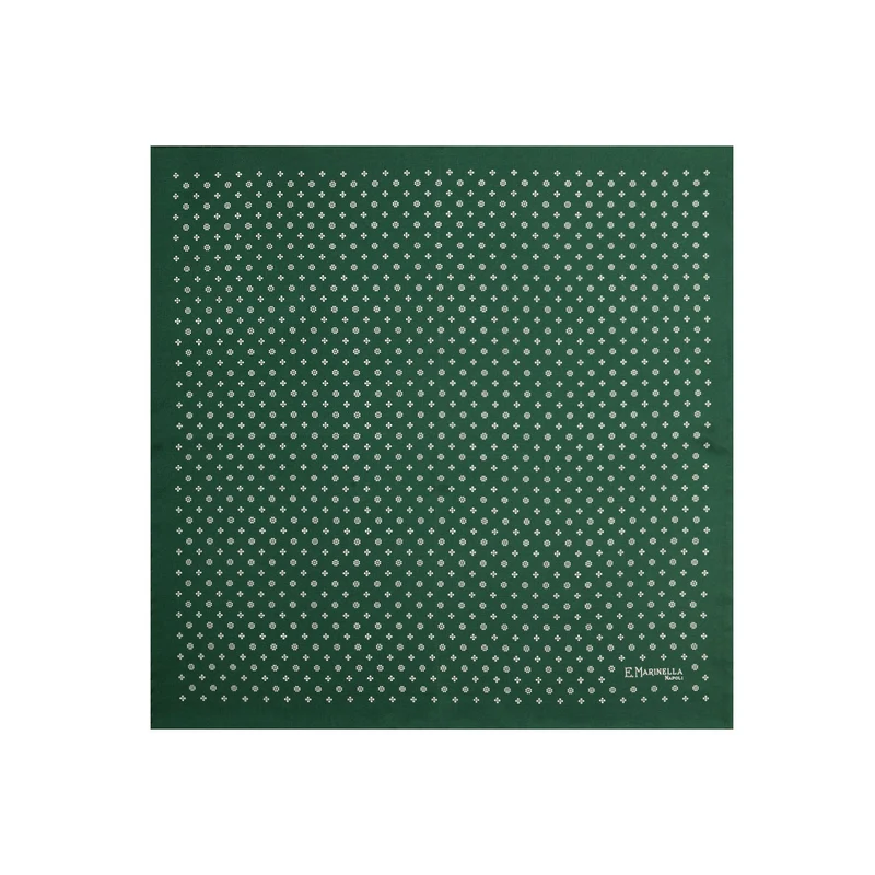 DARK GREEN PRINTED SILK POCKET SQUARE