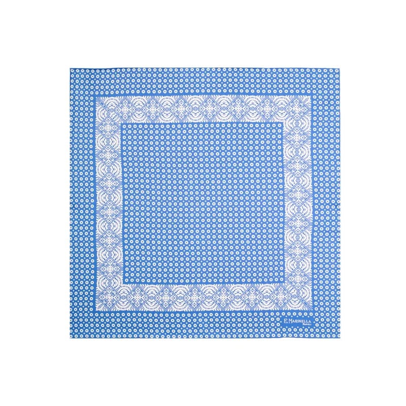 MID BLUE PRINTED SILK POCKET SQUARE