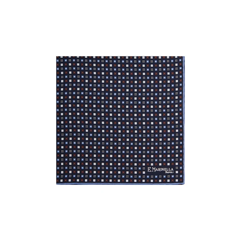 DARK BLUE HAND-PRINTED SILK POCKET SQUARE