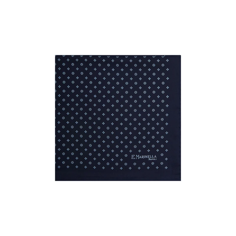 DARK BLUE HAND-PRINTED SILK POCKET SQUARE