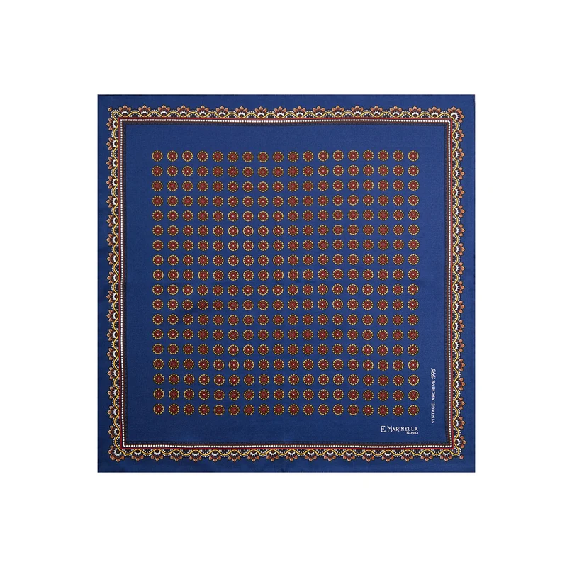 BLUE HAND-PRINTED SILK POCKET SQUARE