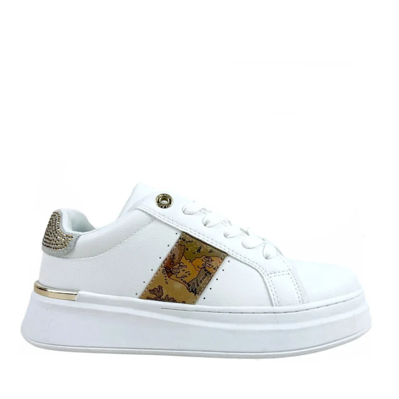 Sneakers Platform 1A Classe Alviero Martini Bianche e Geo Beige con Strass 2422
