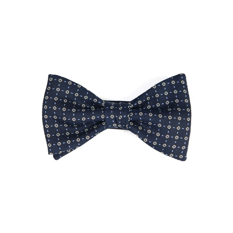 DARK BLUE PRE-KNOTTED PRINTED SILK BOW TIE