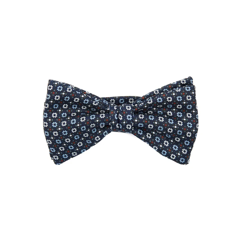 DARK BLUE PRE-KNOTTED PRINTED SILK BOW TIE
