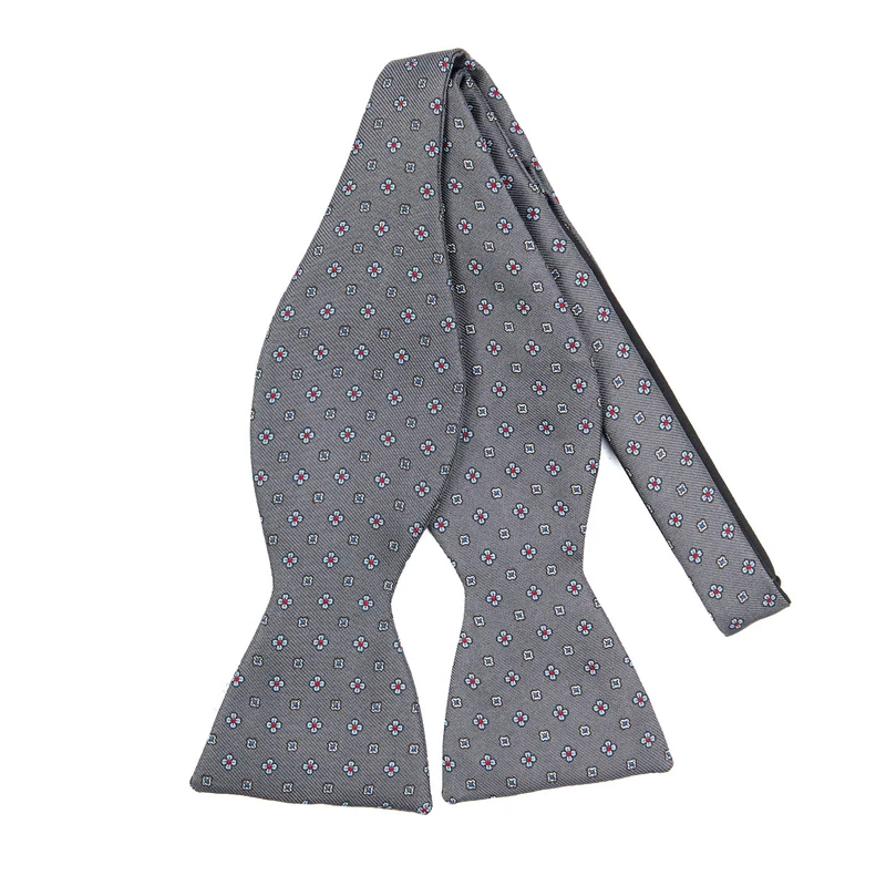 DARK GREY SELF-TIE PRINTED SILK BOWTIE