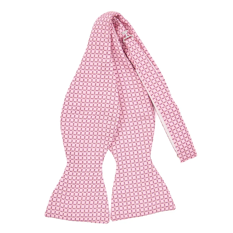 PINK SELF-TIE PRINTED SILK BOW TIE