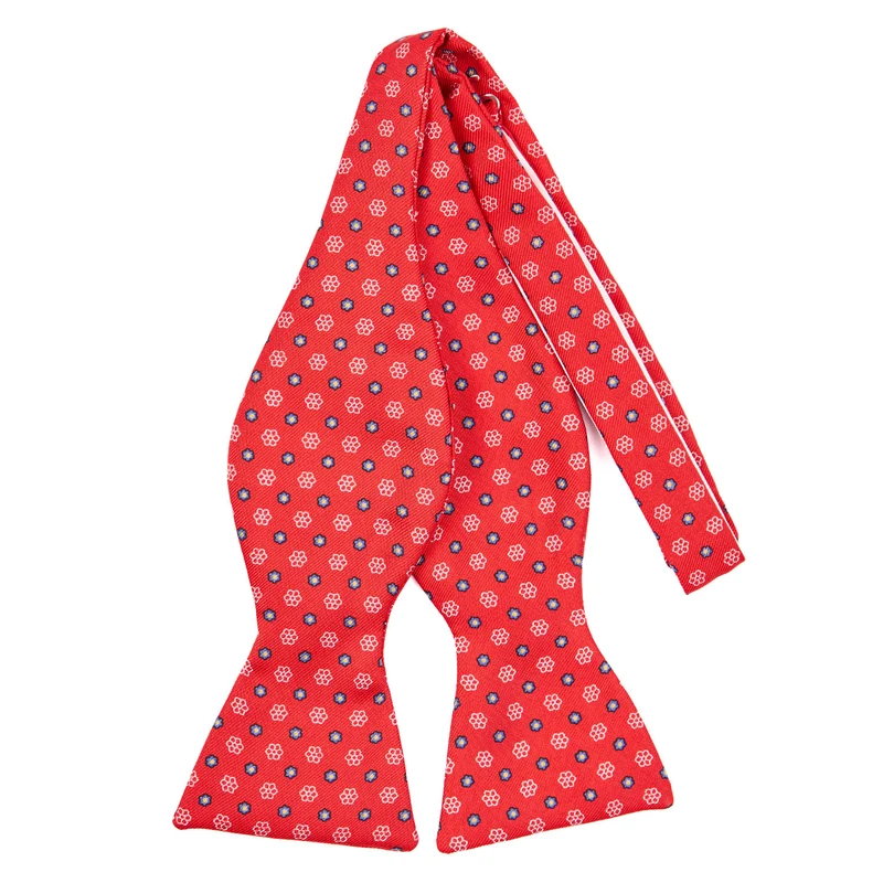 RED SELF-TIE PRINTED SILK BOW TIE
