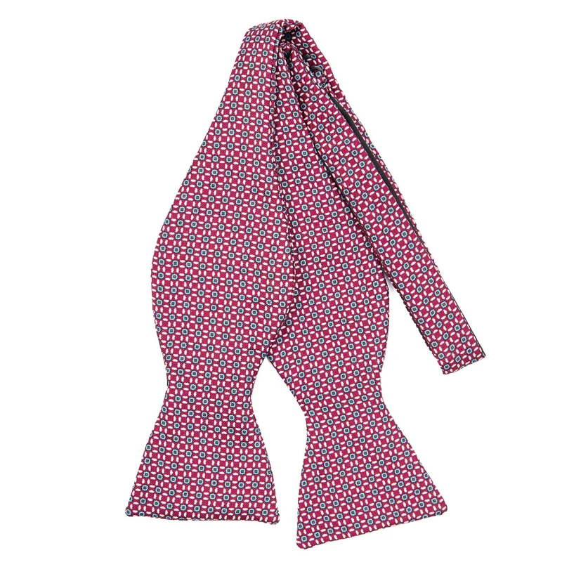 BURGUNDY SELF-TIE PRINTED SILK BOW TIE