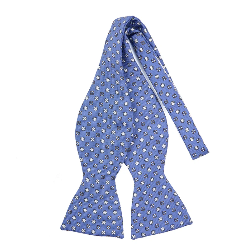 POWDER BLUE SELF-TIE PRINTED SILK BOW TIE