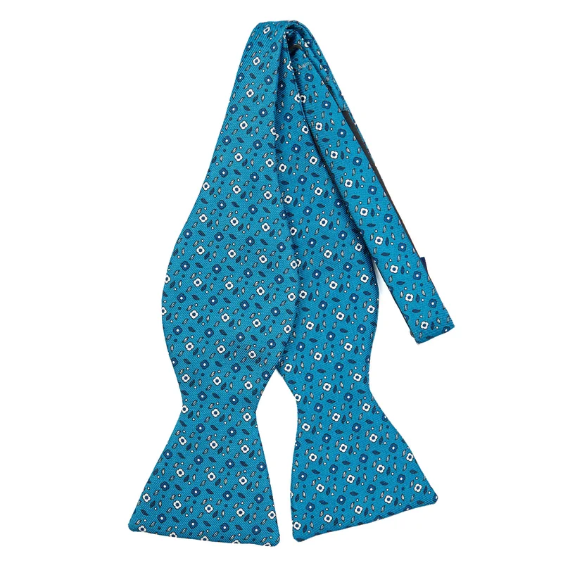 MID BLUE SELF-TIE PRINTED SILK BOWTIE