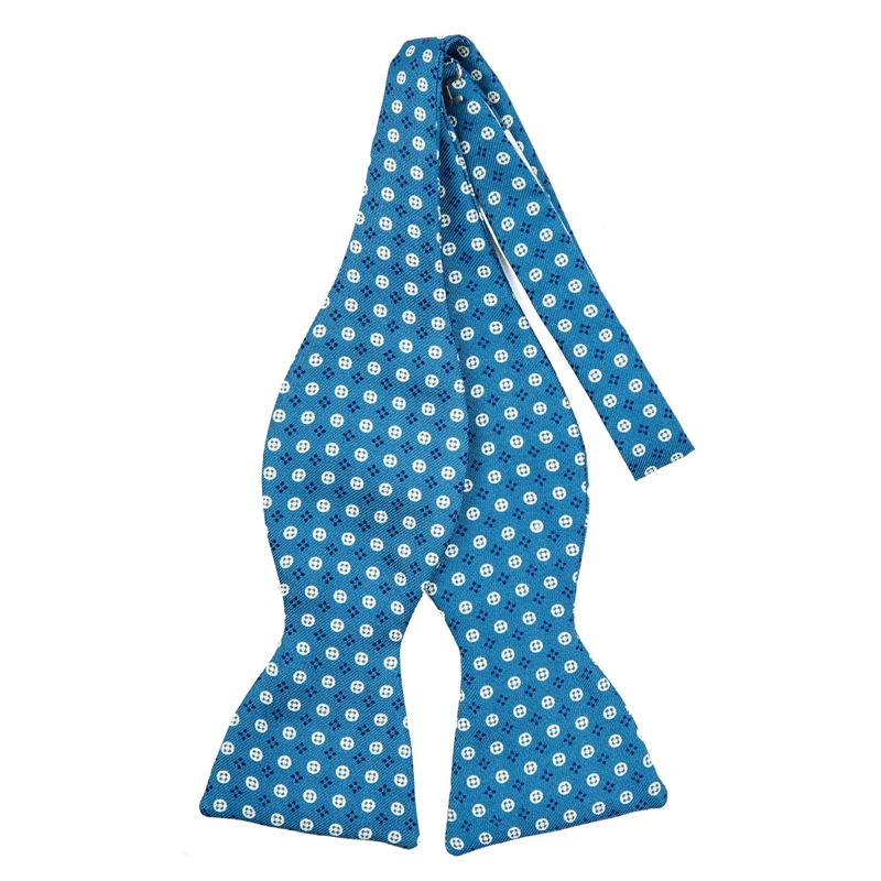 MID BLUE SELF-TIE PRINTED SILK BOWTIE