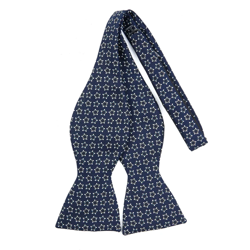 DARK BLUE SELF-TIE PRINTED SILK BOWTIE