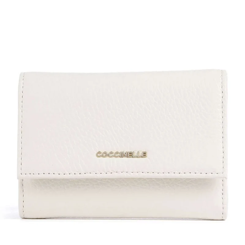 Portafoglio Piccolo COCCINELLE in Pelle Martellata Linea Metallic Soft colore Pearl