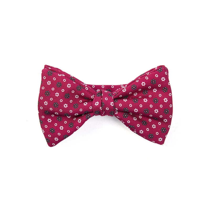 BURGUNDY PRE-KNOTTED PRINTED SILK BOWTIE