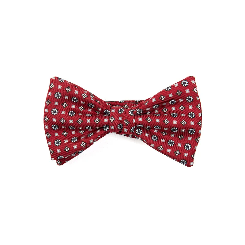 BURGUNDY PRE-KNOTTED PRINTED SILK BOW TIE