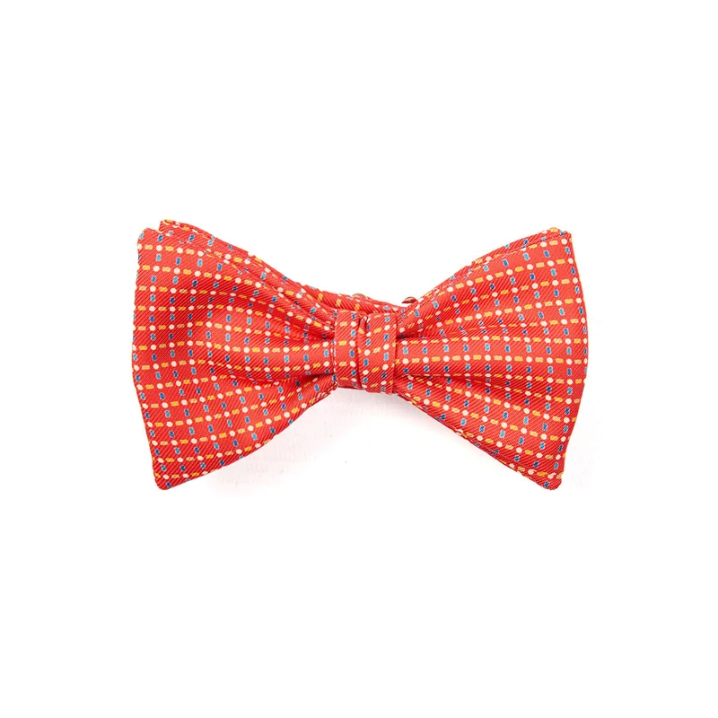 RED PRE-KNOTTED PRINTED SILK BOW TIE
