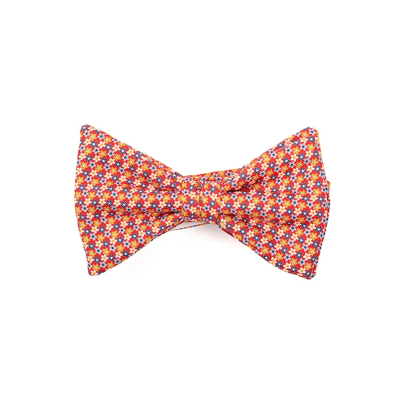 RED PRE-KNOTTED PRINTED SILK BOW TIE