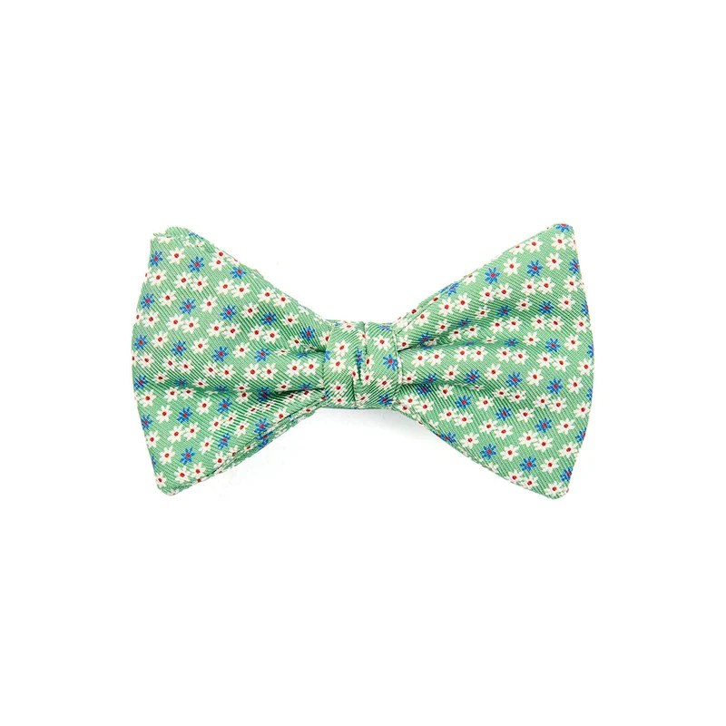 LIGHT GREEN PRE-KNOTTED PRINTED SILK BOW TIE