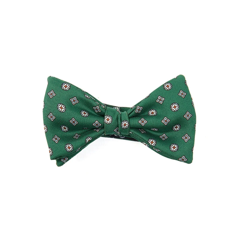 DARK GREEN PRE-KNOTTED PRINTED SILK BOWTIE
