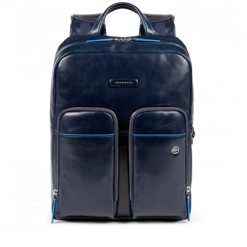 PIQUADRO Zaino Uomo Porta Pc 14" e IPad In Pelle Blu Linea Blue Square - CA5575B2V