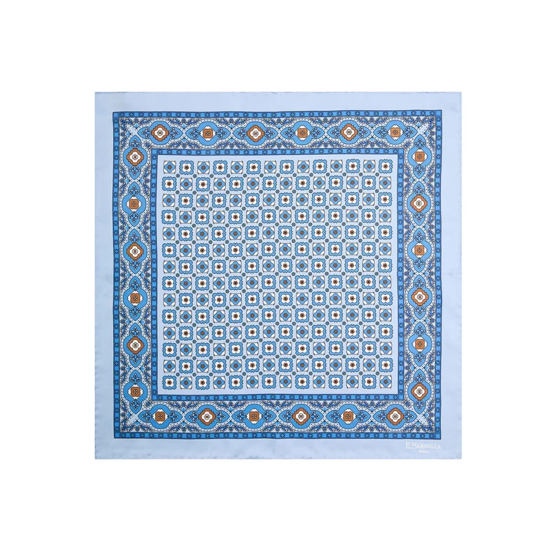 LIGHT BLUE HAND-PRINTED SILK POCKET SQUARE
