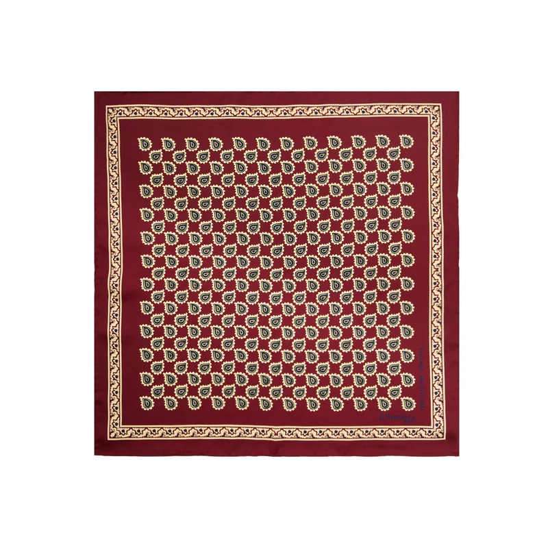 BURGUNDY HAND-PRINTED SILK POCKET SQUARE