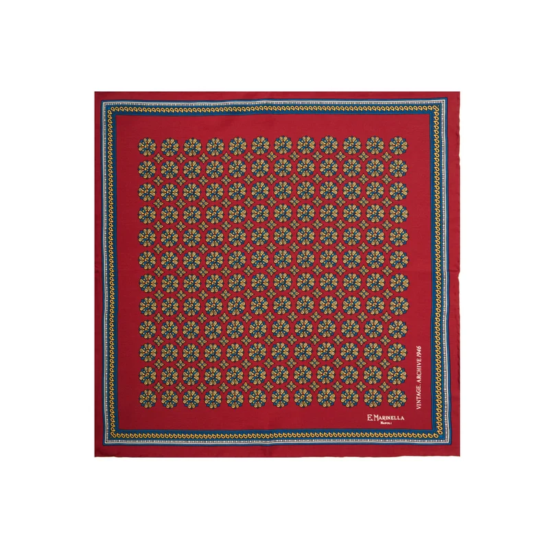BURGUNDY HAND-PRINTED SILK POCKET SQUARE