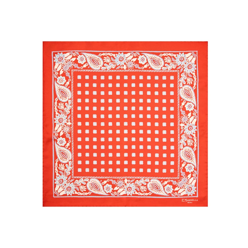 RED PRINTED SILK POCKET SQUARE